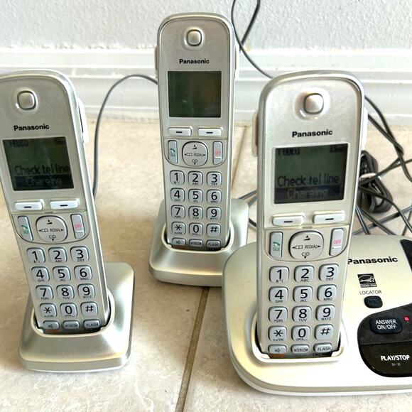 Panasonic Cordless Phones Answering Machine Retro 90s Y2K Silver Landline Set 3 - Picture 1 of 10